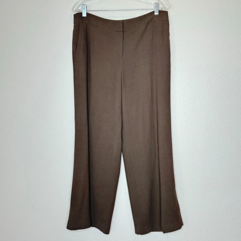 TALBOTS Womens Wool Blend Trousers Pants 12P‎ Petites Brown Lined Office Career